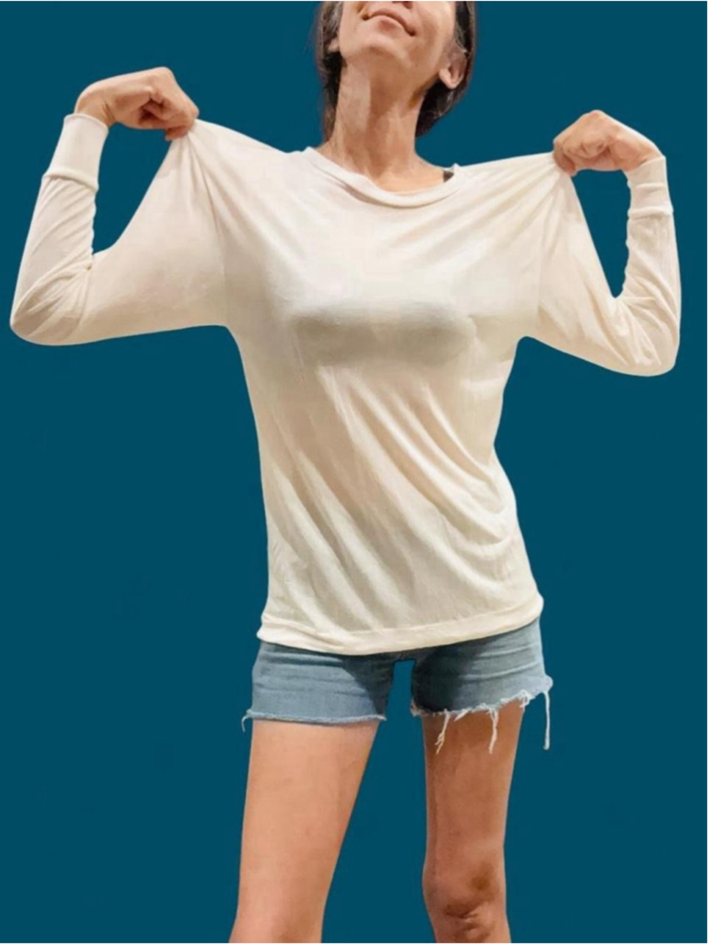 Vintage SilkSkins 100% Silk Top L Ivory Dolman Batwing Drawstring Hem Minimalist